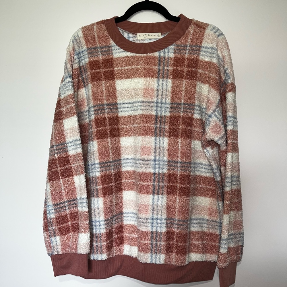 Plaid Crewneck Sweater in Pink and Blue